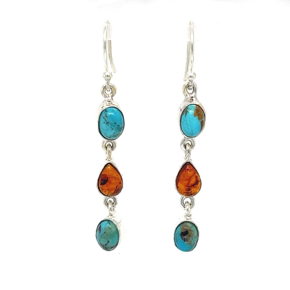 Turquoise Baltic Amber Earrings