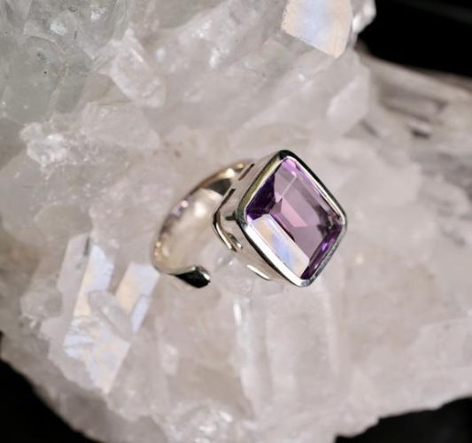 Faceted Amethyst Open Ring