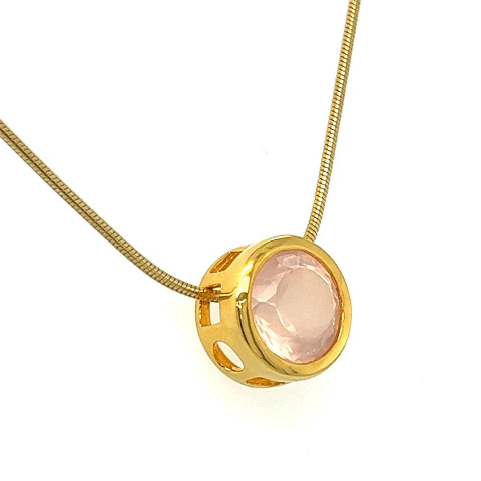 Rose Quartz Circular Gold Pendant