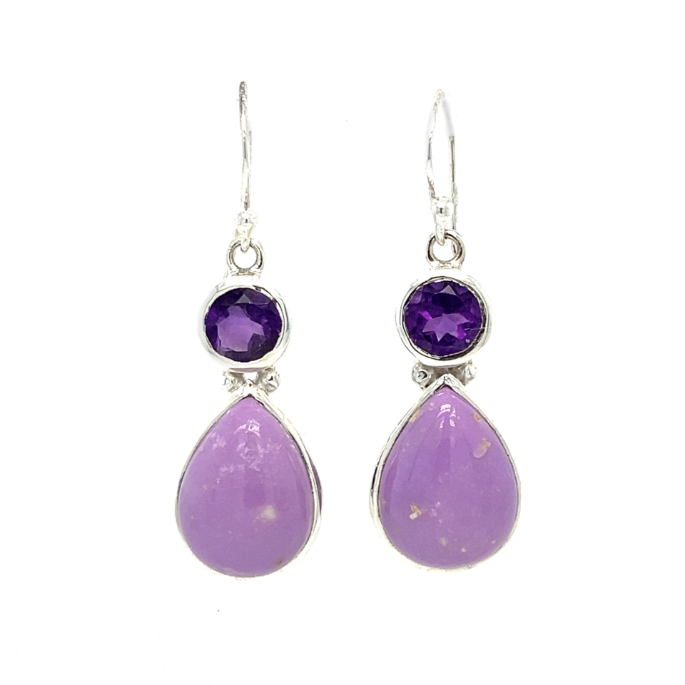 Phosphosiderite Amethyst Drop Earrings