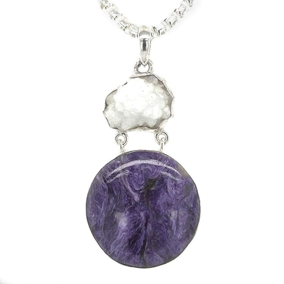 Charoite Druzy Quartz Pendant